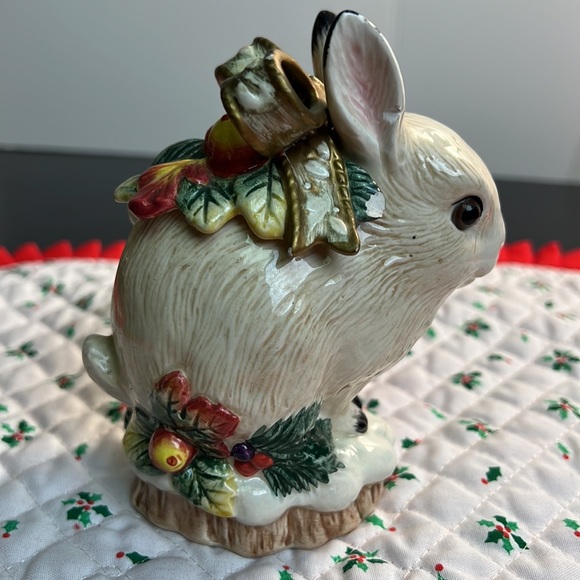 1996 Fitz and Floyd Christmas Holiday Rabbits Creamer Sugar Relish Dish - Picture 6 of 14